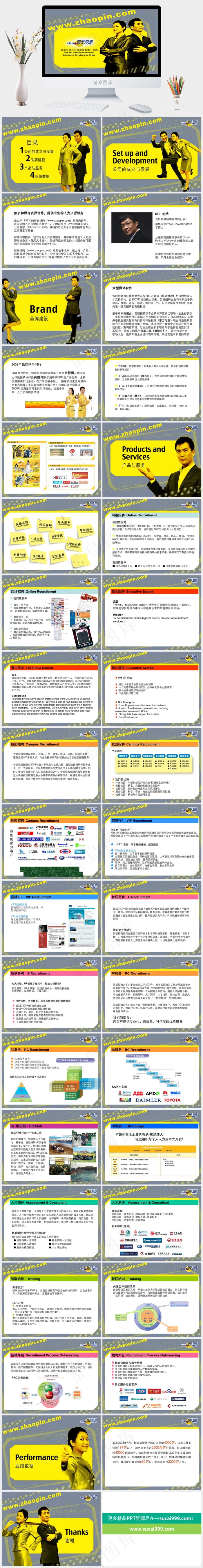 人才网站企业形象PPT模板黄色蓝色突出PPT模板