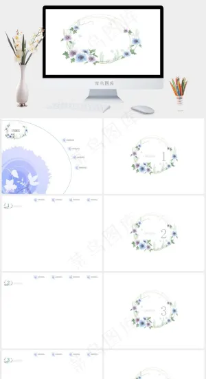 鲜花典雅装饰背景PPT模板白色PPT模板预览图