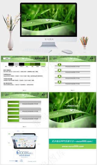 绿叶露珠演示文档实景风PPT模板
