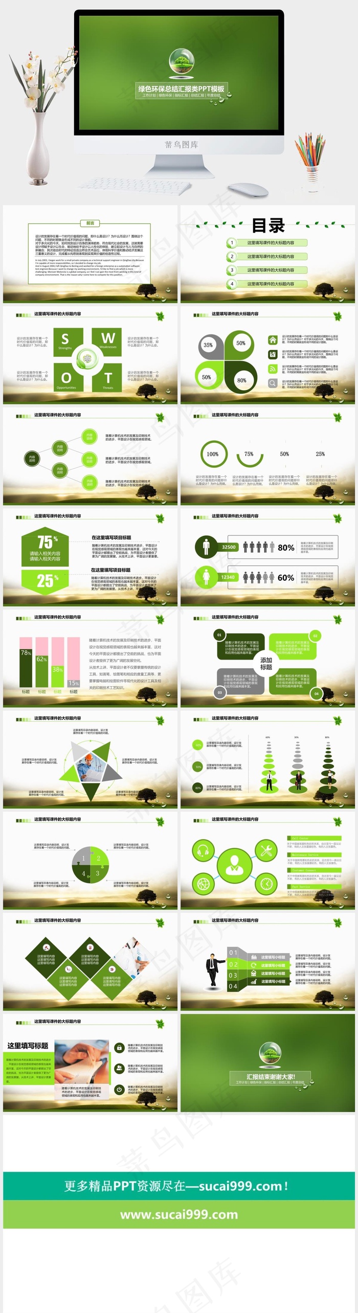 环保行业工作总结PPT模版总结计划绿色简洁PPT模板总结
绿色简洁PPT模板