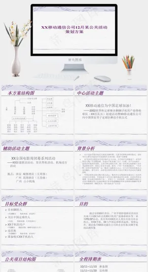 移动通信公司12月活动策划方案图片策划方案
白色素雅PPT模板