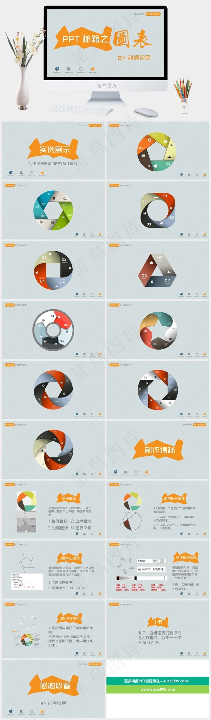 PPT教程10款圆形3DPPT图表灰色营销PPT模板