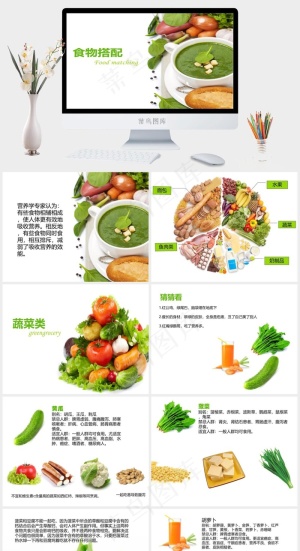 多页简洁食物搭配实用PPT模板白色标准PPT模板