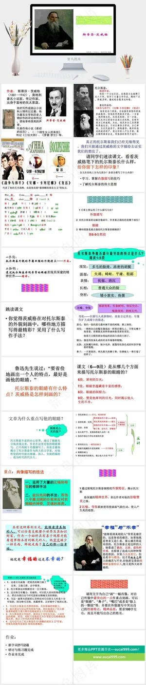 托尔斯泰PPT模版白色标准PPT模板预览图