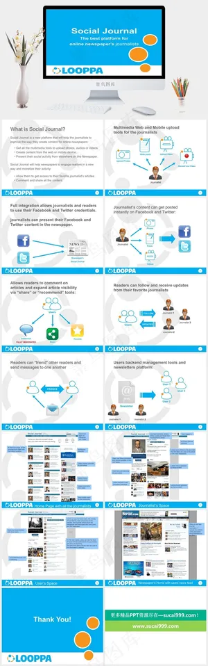 清新蓝色简洁设计ppt模板蓝色营销卡通风PPT模板预览图