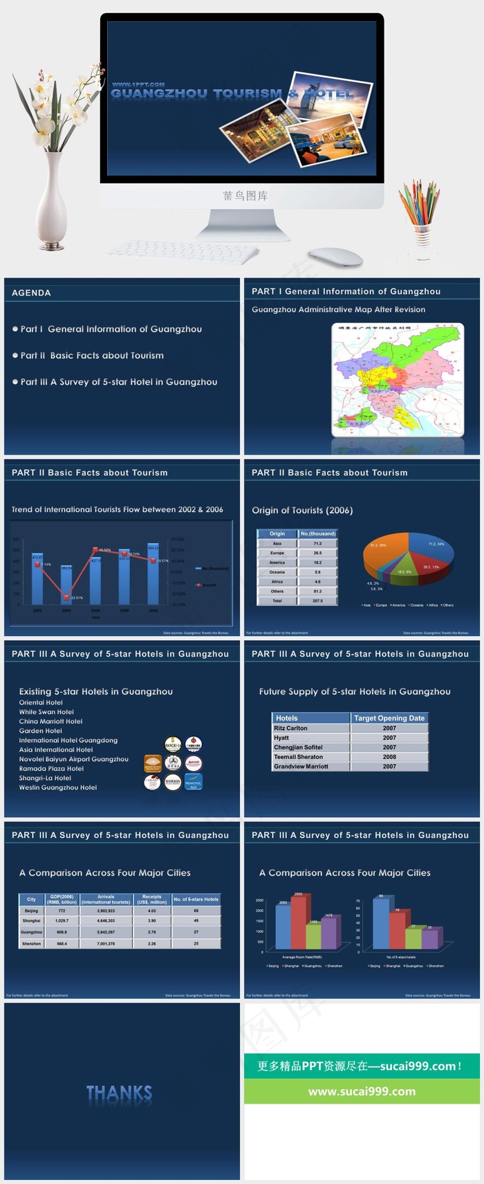 很漂亮的广州宾馆PPT模板蓝色简洁标准PPT模板