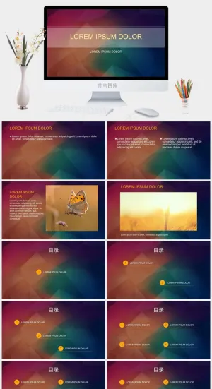 彩色多面体背景创意设计模板营销简洁PPT模板预览图