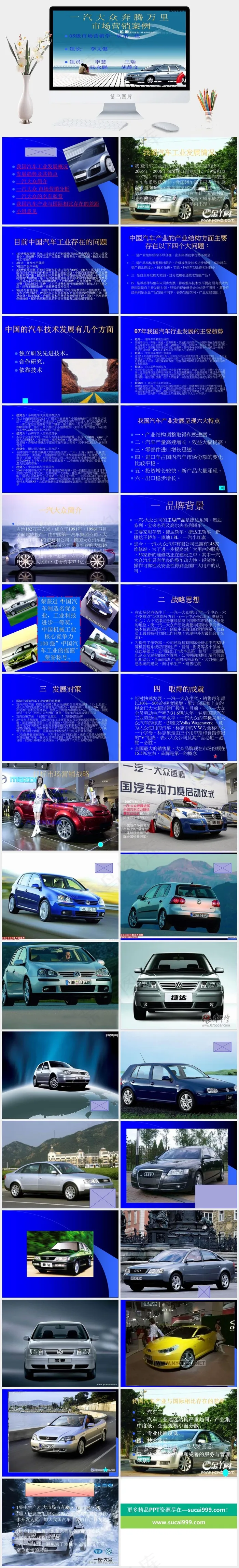 一汽大众奔腾万里市场营销案例图片蓝色实景风PPT模板