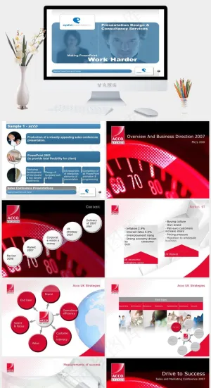经典欧美风格ppt模板蓝色白色突出PPT模板预览图