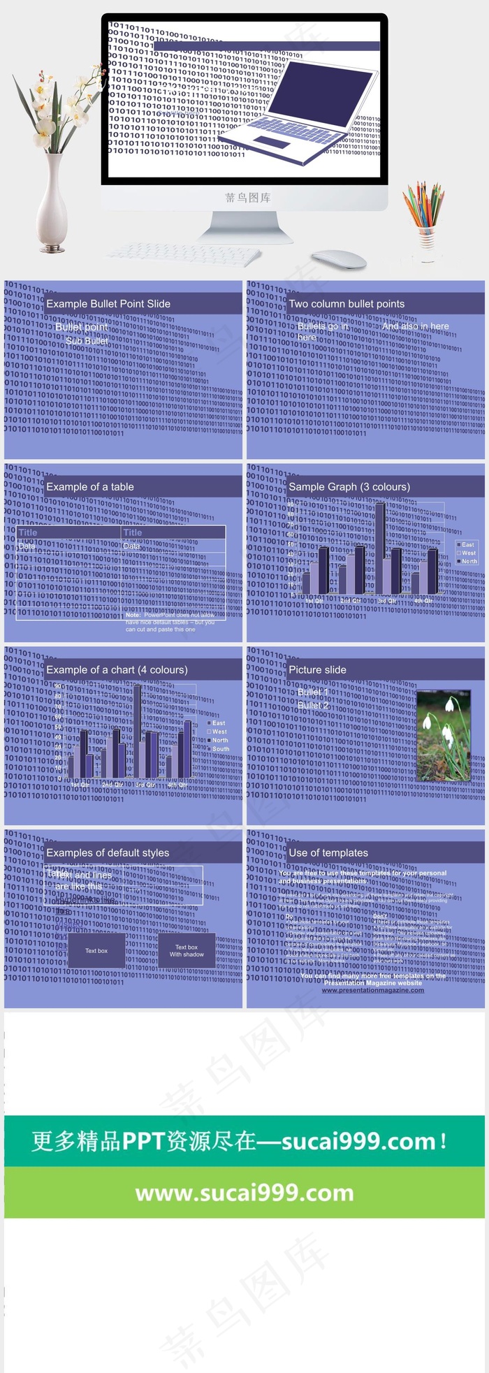 计算机的紫色的PPT模板白色PPT模板