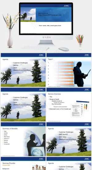企业商务的PPT模板白色蓝色实景风PPT模板预览图