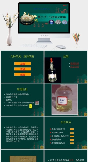 初中化学课件PPT模板青色PPT模板