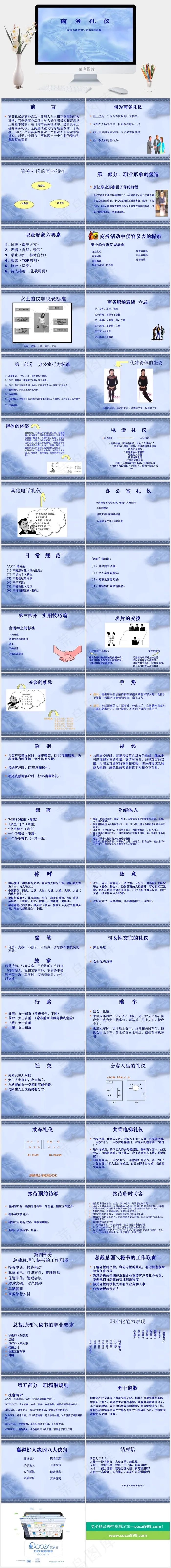 商务礼仪实用教程蓝色柔美PPT模板