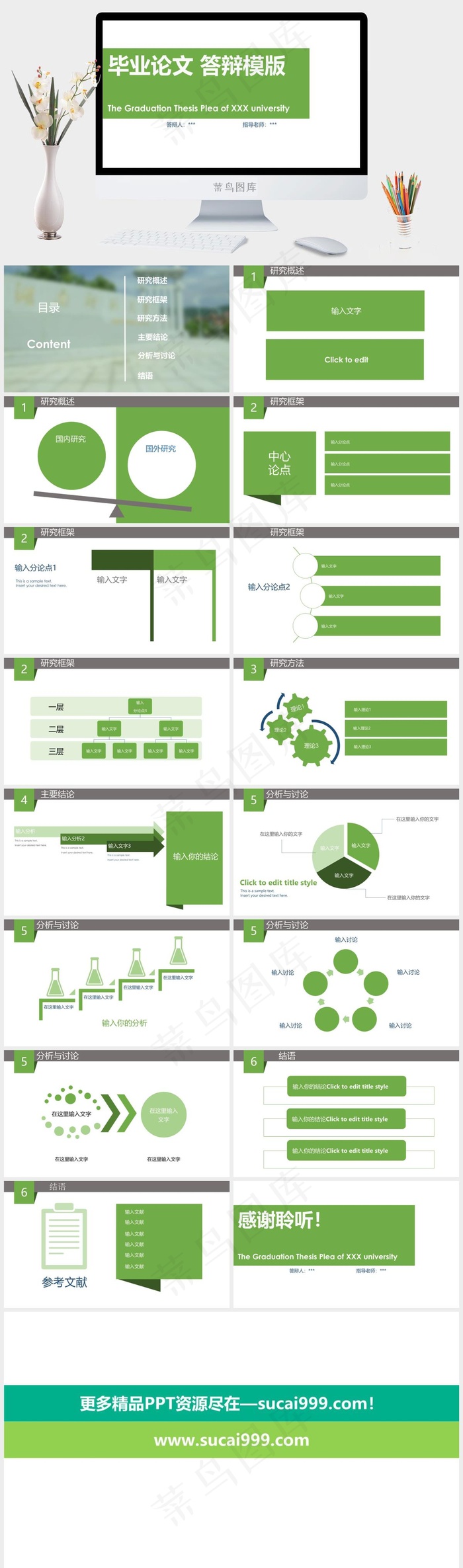 绿色简约大气论文答辩PPT模板毕业论文毕业白色营销PPT模板白色营销PPT模板
