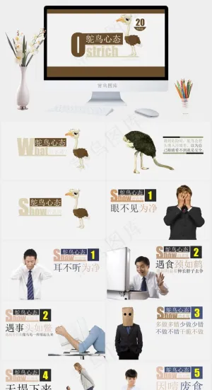 励志哲理故事“鸵鸟心态”ppt模板灰色橘色橙色简洁营销PPT模板