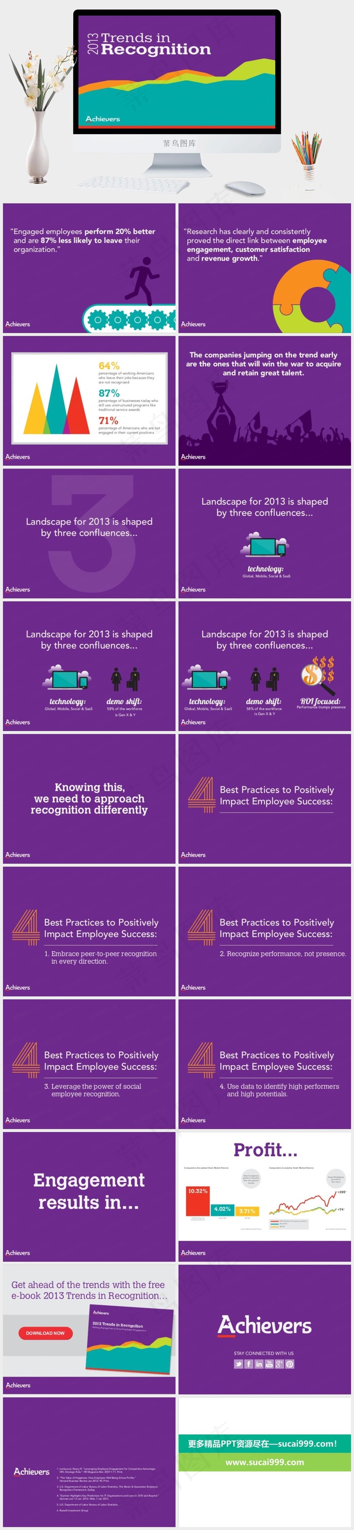 紫色欧美简约创意扁平商务ppt模板紫色青色营销简洁PPT模板