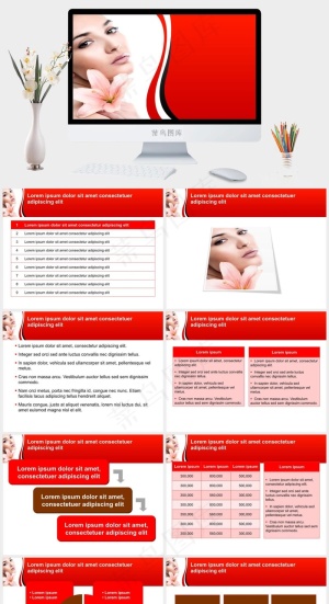 美丽女性PPT模板红色突出PPT模板预览图