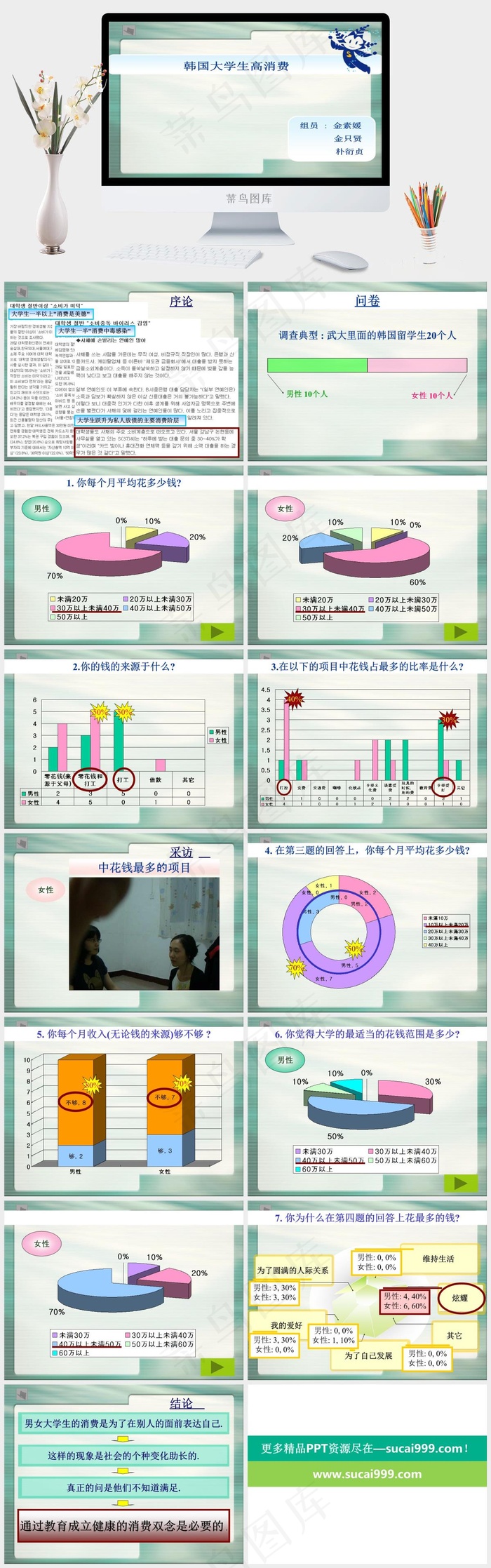 韩国大学生市场调查ppt图片灰色突出PPT模板