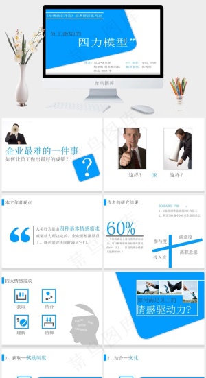 员工激励图片蓝色白色营销简洁PPT模板预览图