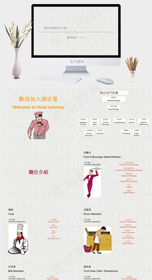 酒店业职业介绍图片灰色简洁素雅PPT模板预览图