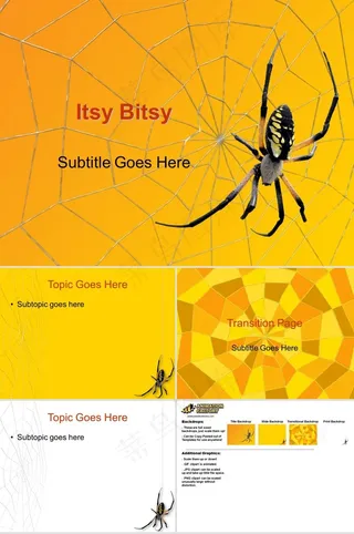 蜘蛛ppt模板黄色橘色橙色卡通风PPT模板