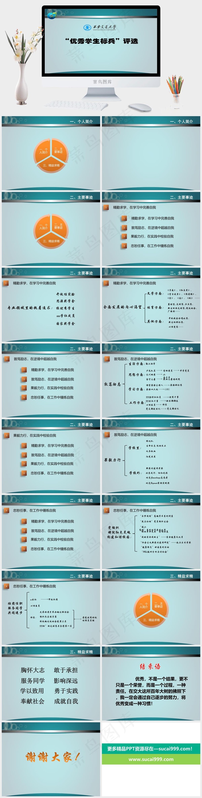 毕业答辩优秀学生标兵个人简介
青色营销简洁PPT模板