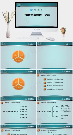 毕业答辩优秀学生标兵个人简介
青色营销简洁PPT模板