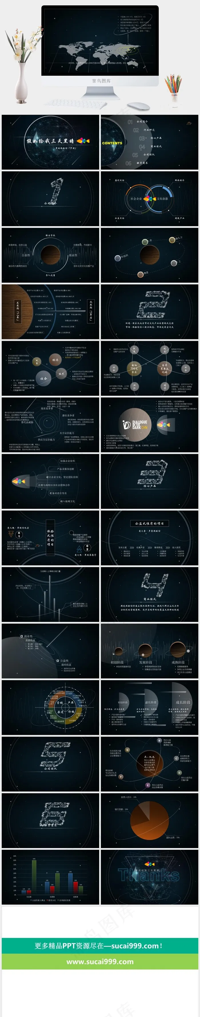 手绘科技星空背景商业融资报告ppt...黑色硬朗PPT模板