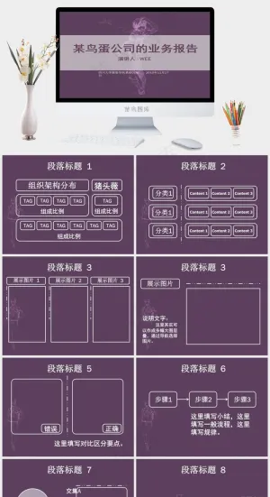 业务报告模板紫红色灰色营销简洁PPT模板