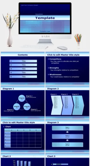 深蓝色PPT模板营销简洁PPT模板预览图