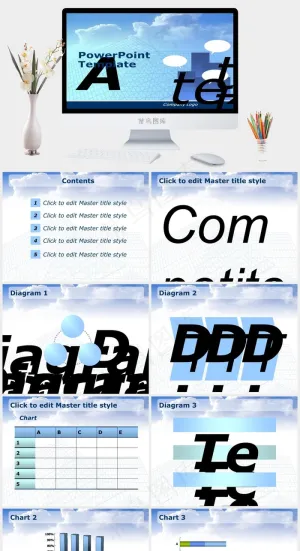 立体网状建筑蓝色商务PPT模板蓝色标准PPT模板预览图