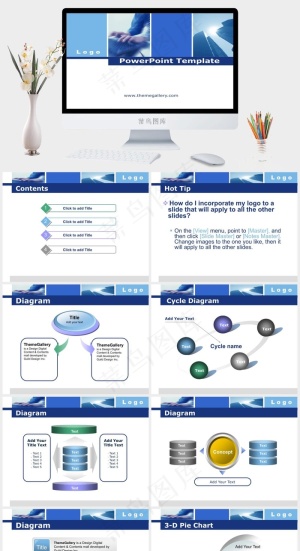 经典蓝色商务公司PPT模板白色PPT模板预览图