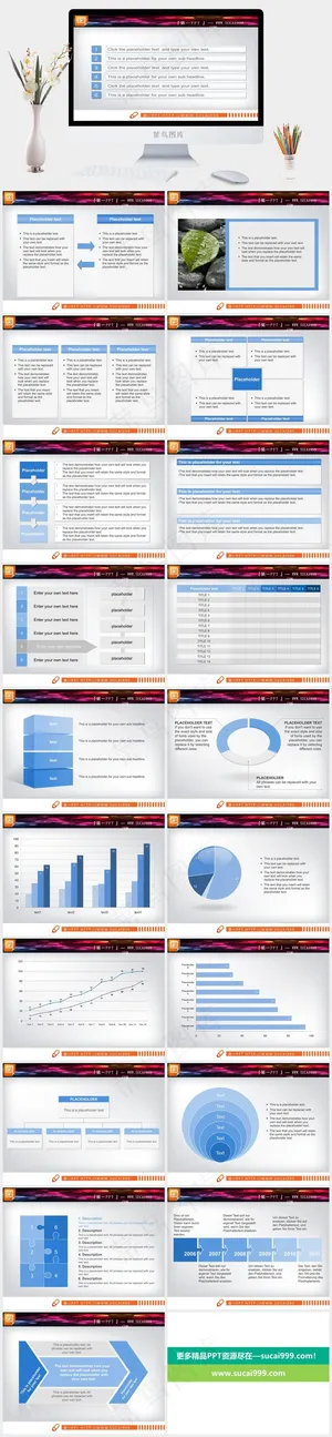 淡雅蓝色幻灯片图表免费下载灰色PPT模板预览图