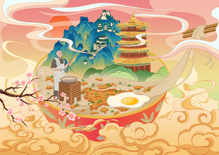 食物美食清新国风插画背景素材图片(3508x2480)psd模版下载