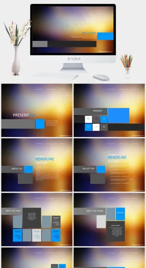 毛玻璃iOS效果PPT模板灰色简洁PPT模板预览图