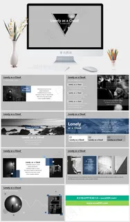 几何三角形创意封面经典黑灰扁平风商...灰色简洁PPT模板