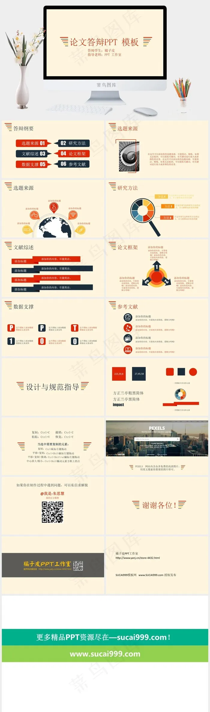 橙色主题学术论文答辩ppt模板论文答辩黄色营销简洁PPT模板橘色橙色简洁营销PPT模板
