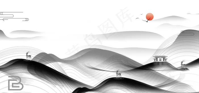 新中式山水画图片(1920x900)psd模版下载