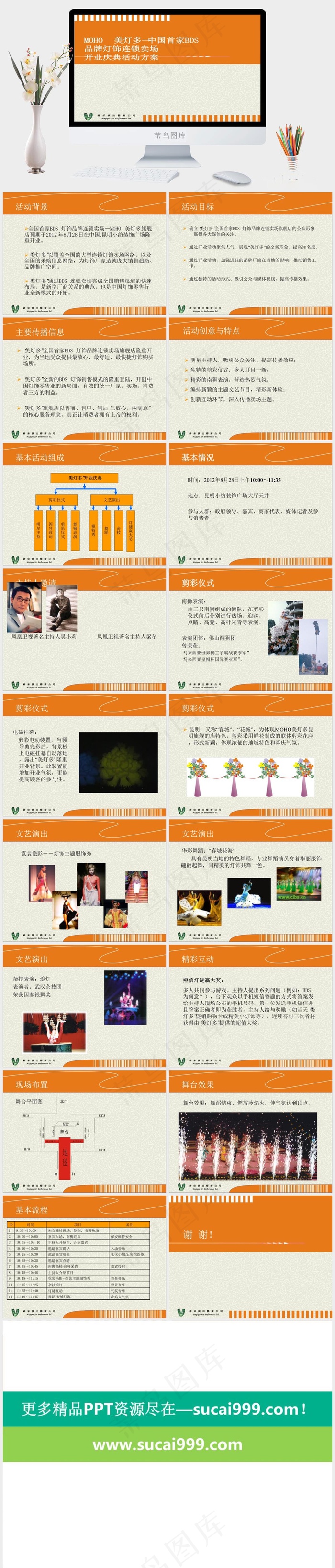 美灯多灯饰连锁卖场开业庆典活动图片灰色橘色橙色营销PPT模板