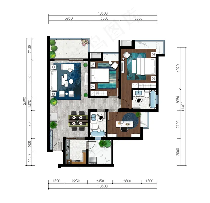 户型平面图图片(2564x2480)psd模版下载
