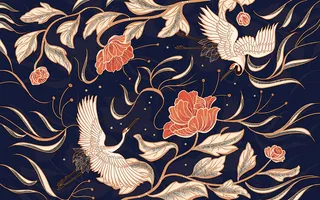 国潮仙鹤牡丹素材图片