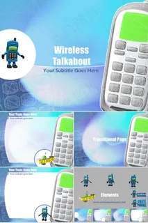 卡通手机蓝色背景PPT模板蓝色灰色突出PPT模板