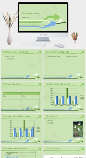 绿色箭头1幻灯片模板绿色简洁PPT模板