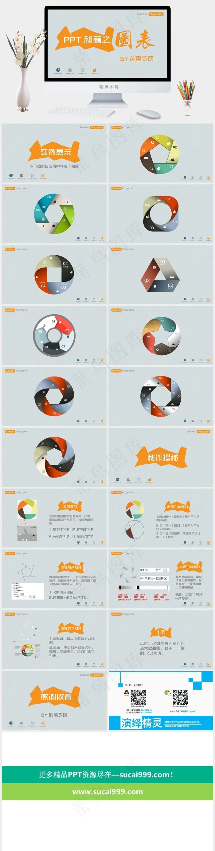 时尚微立体商务图表教程PPT模板灰色营销PPT模板