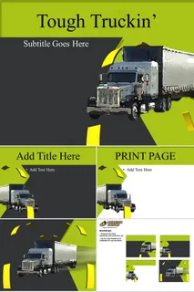 大卡车绿色背景PPT模板灰色黄色突出PPT模板