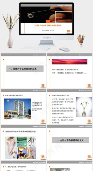 金地 以客户价值引航品质提升图片黑色白色突出PPT模板黑色白色PPT模板预览图