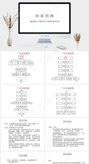 创意简报PPT模板白色营销简洁素雅PPT模板预览图