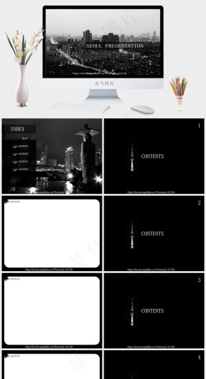 韩国建筑PPT模板灰色实景风硬朗PPT模板预览图