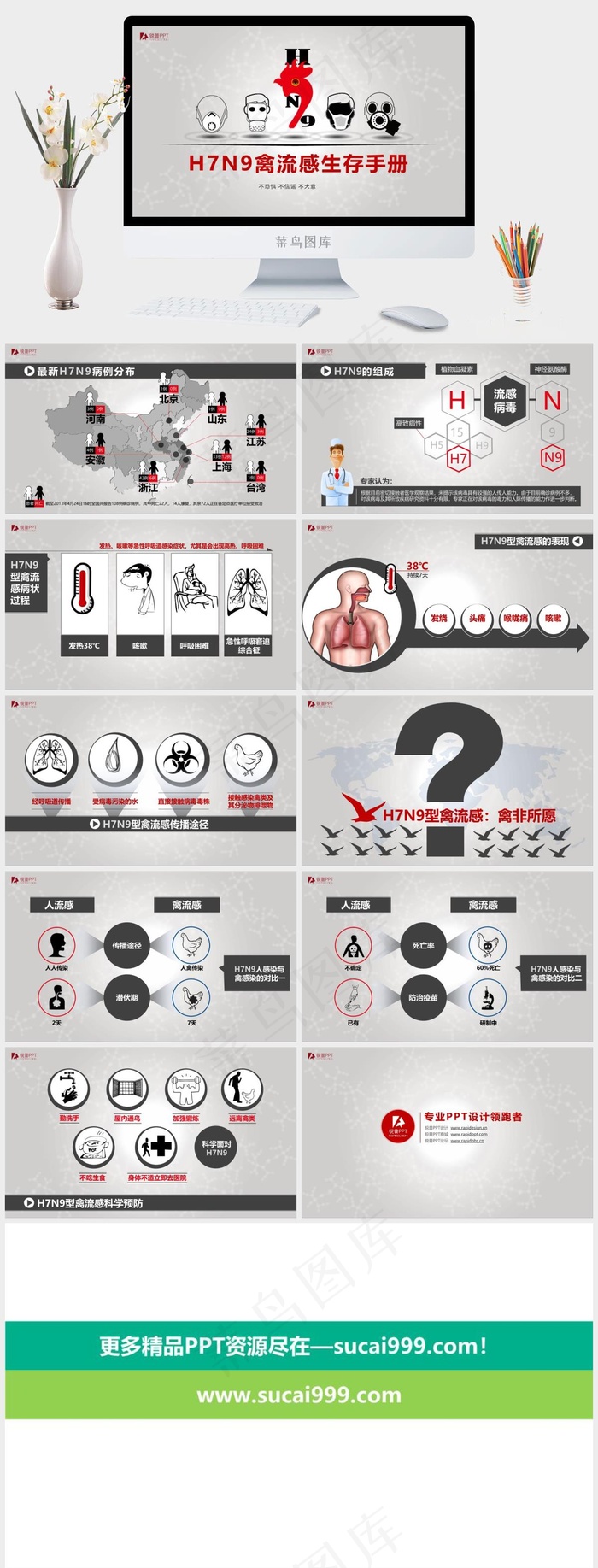 H7N9禽流感生存手册ppt模板灰色营销卡通风PPT模板灰色卡通风营销PPT模板