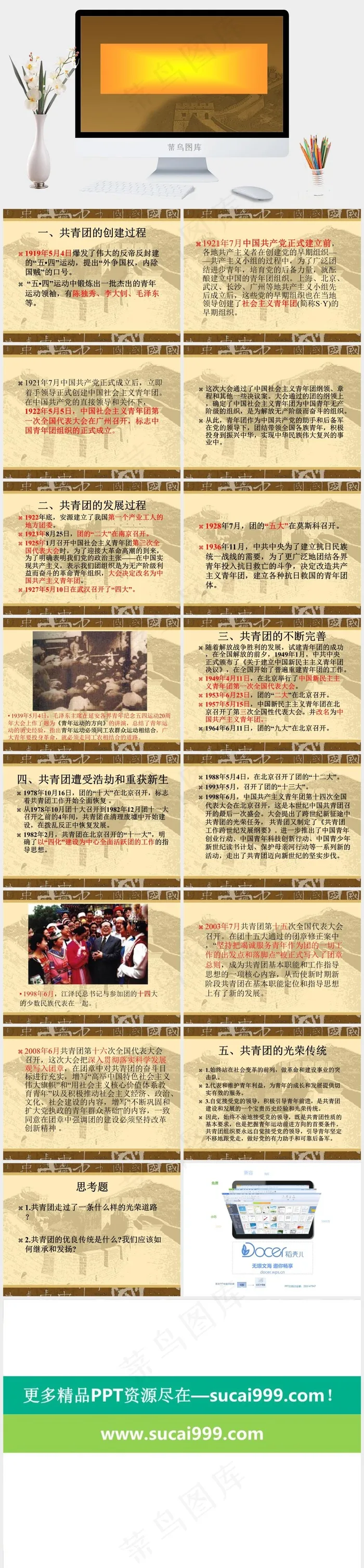 共青团的光辉历史ppt橘色橙色简洁PPT模板